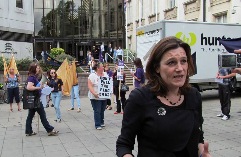 Rebecca at a Save The Deanes School rally