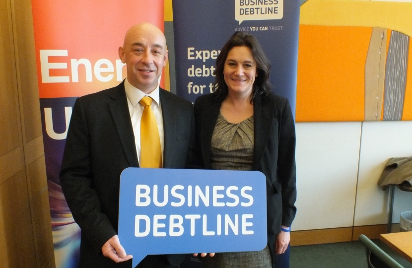 Rebecca Harris MP with Business Debtline’s Nick Hardman