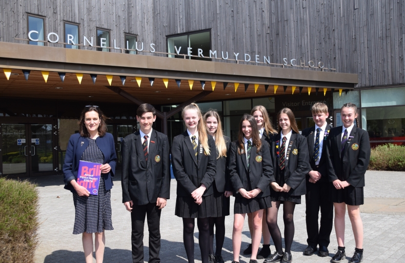 Rebecca Harris MP with pupils from The Cornelius Vermuyden School, who are participating in The Scholars Programme.