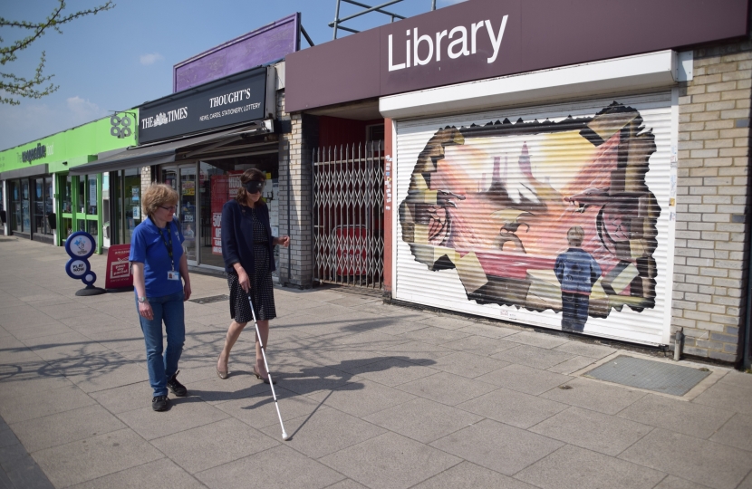 Rebecca Harris MP surrenders sight for Blindfold Walk in Essex