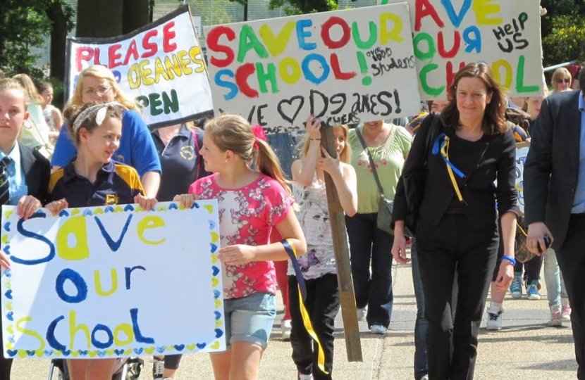 Rebecca at a Save The Deanes School rally