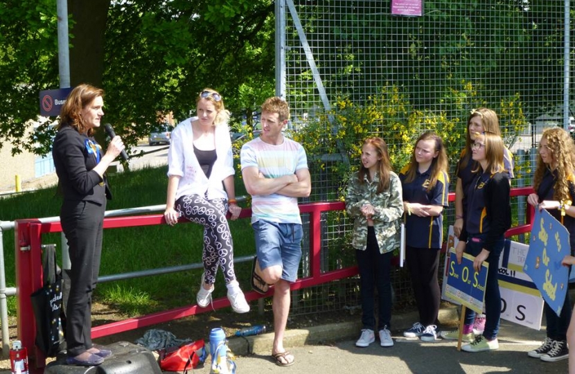 Rebecca at a Save The Deanes School rally