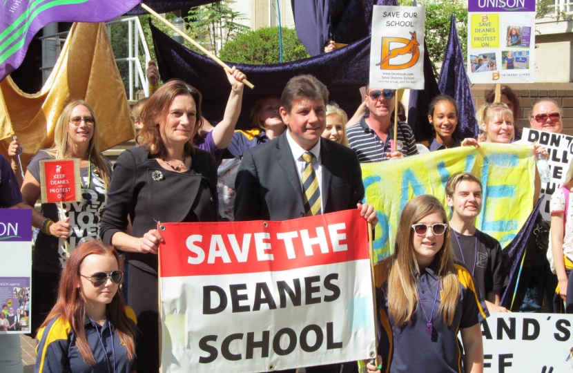 Rebecca at a Save The Deanes School rally