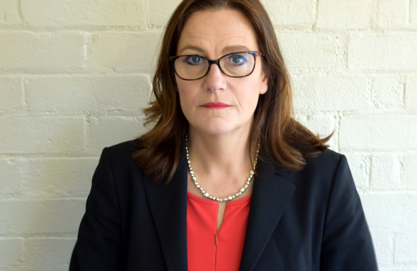 Rebecca looking serious