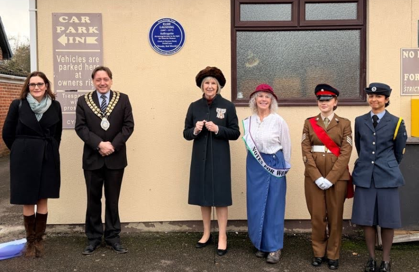 Rebecca attending the plaque unveiling