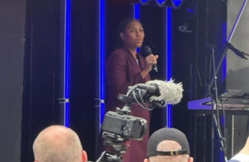 Kemi Badenoch speaking at the event