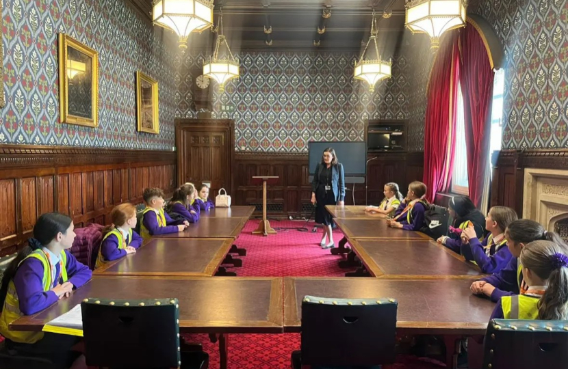 Rebecca meeting pupils