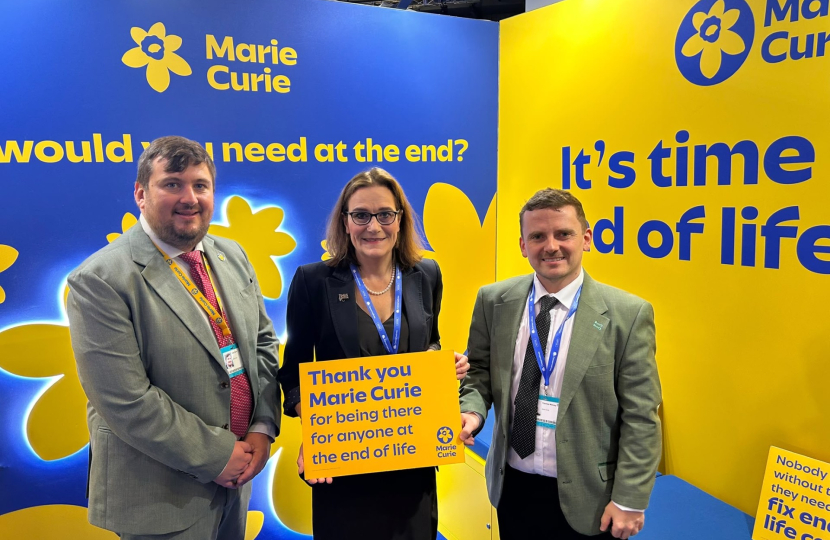 Rebecca Harris MP visiting Marie Curie's stand at Conservative Party Conference 2026