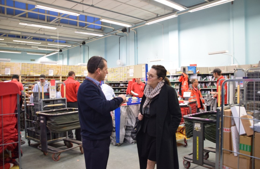 Rebecca at a post office