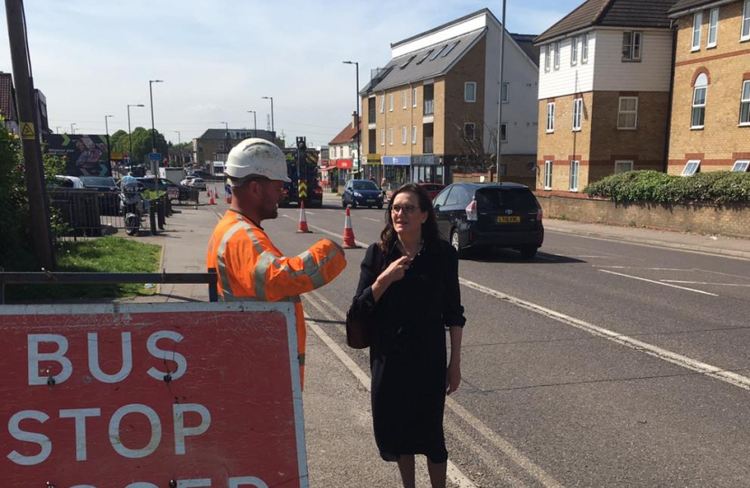Rebecca speaking with an engineer