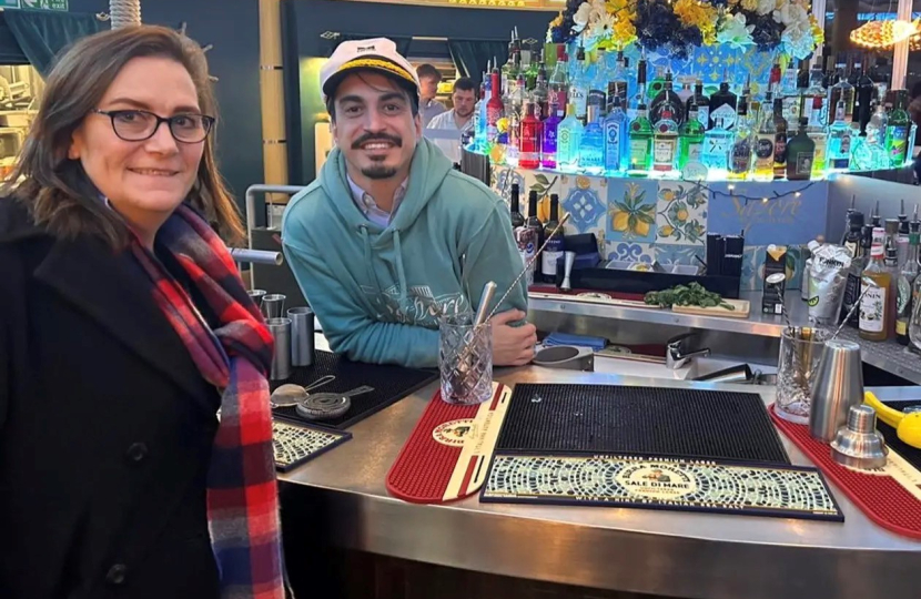 Rebecca at the restaurant