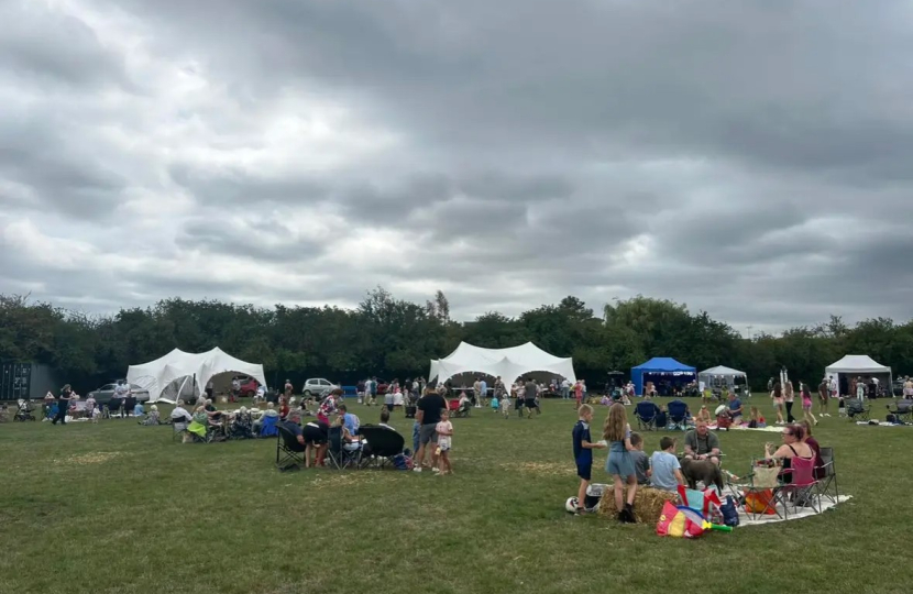 Stalls and people enjoying their picnics