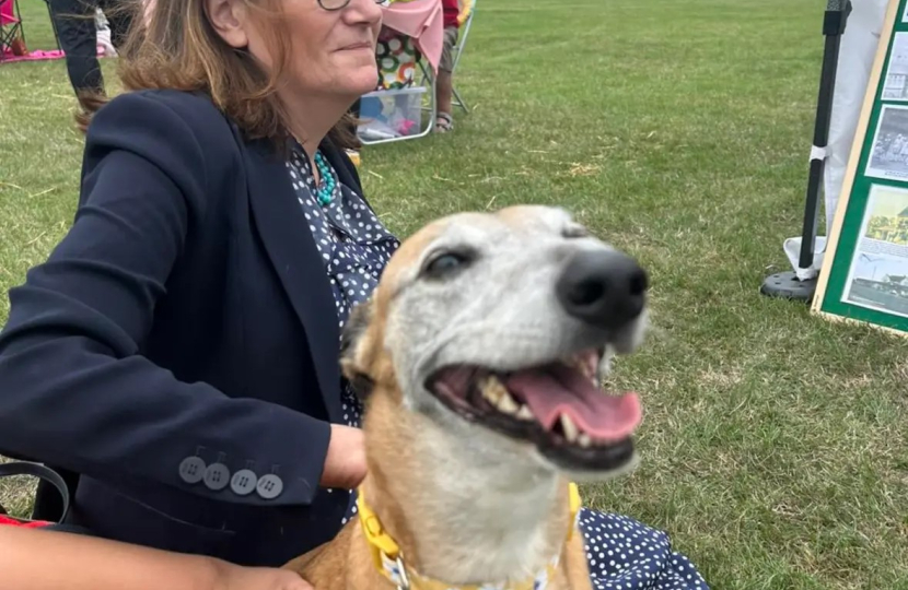 Rebecca meeting one of the pooches
