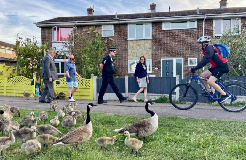 Rebecca and police walking through Canvey