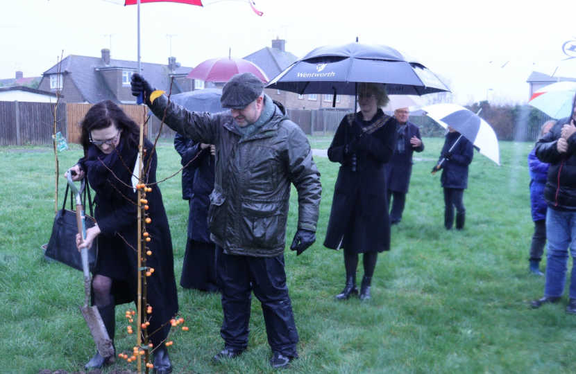 Rebecca attends tree planting to begin building of new park, funded by national Community Ownership Fund