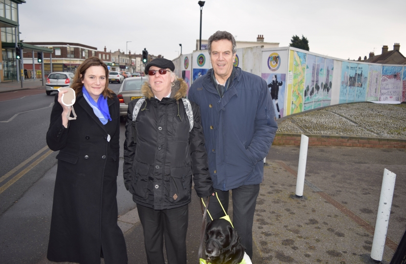 Rebecca taking part in blindfold walk in Hadleigh 