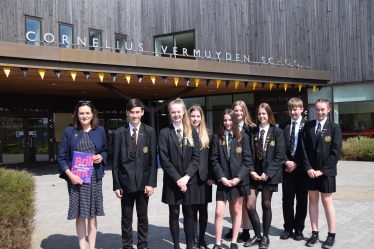 Rebecca Harris MP with pupils from The Cornelius Vermuyden School, who are participating in The Scholars Programme.