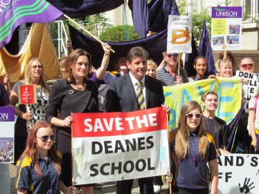 Rebecca at a Save The Deanes School rally