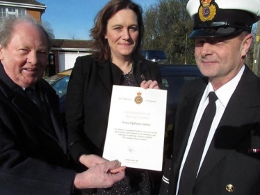 Rebecca and Councillor Ray Howard with Canvey Station Officer Mick Allwood