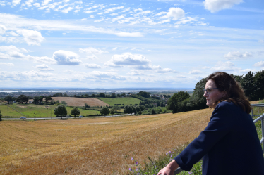 Rebecca looking at farmland