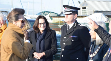Rebecca Harris MP welcomes HRH Princess Anne, The Princess Royal, to East Haven Coastwatch Station on Canvey Island
