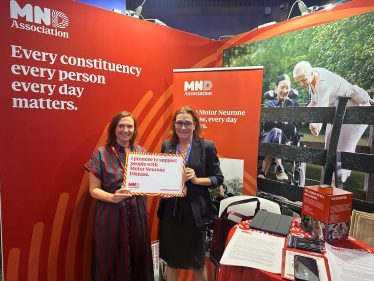 Rebecca Harris MP visiting MND Association's stand at Conservative Party Conference 2026