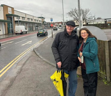 Sally being shown around the town