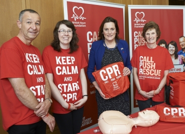 Rebecca Harris at British Heart Foundation CPR event