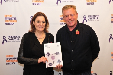 Rebecca Harris MP & Suggs supporting pancreatic cancer research