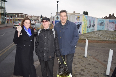 Rebecca taking part in blindfold walk in Hadleigh 